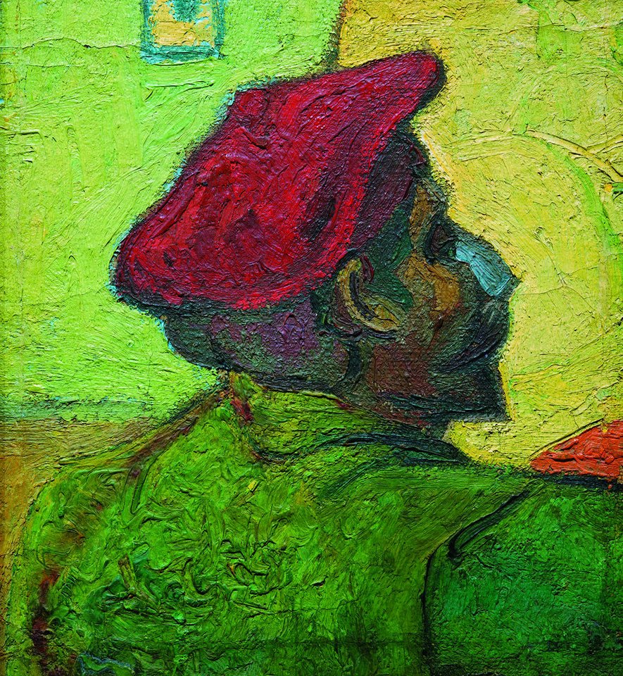 Ant džiuto atraižėlės Vincentas van Goghas nutapė dirbantį Paulį Gauguiną su raudona bretoniška berete. „Gauguino portretas“, 1888 m.<br>Leidėjų nuotr.