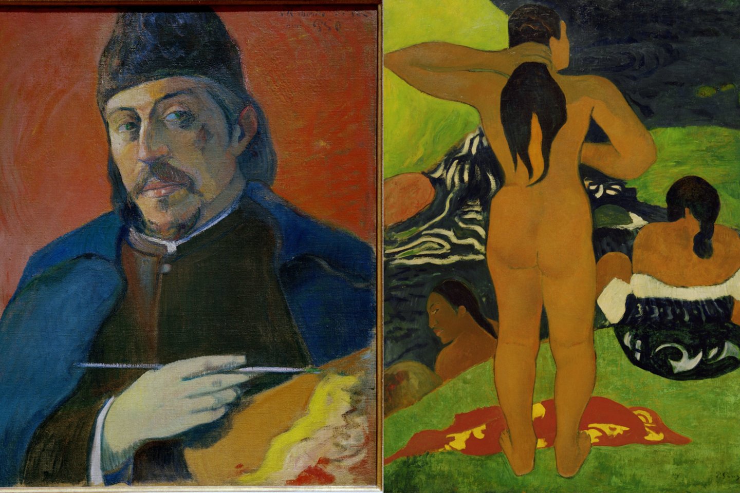 Paulio Gauguino autoportretas (privatus rinkinys) ir jo nutapytos mauduolės Taityje (Metropolitan meno muziejus Niujorke).<br>Scanpix/akg-images