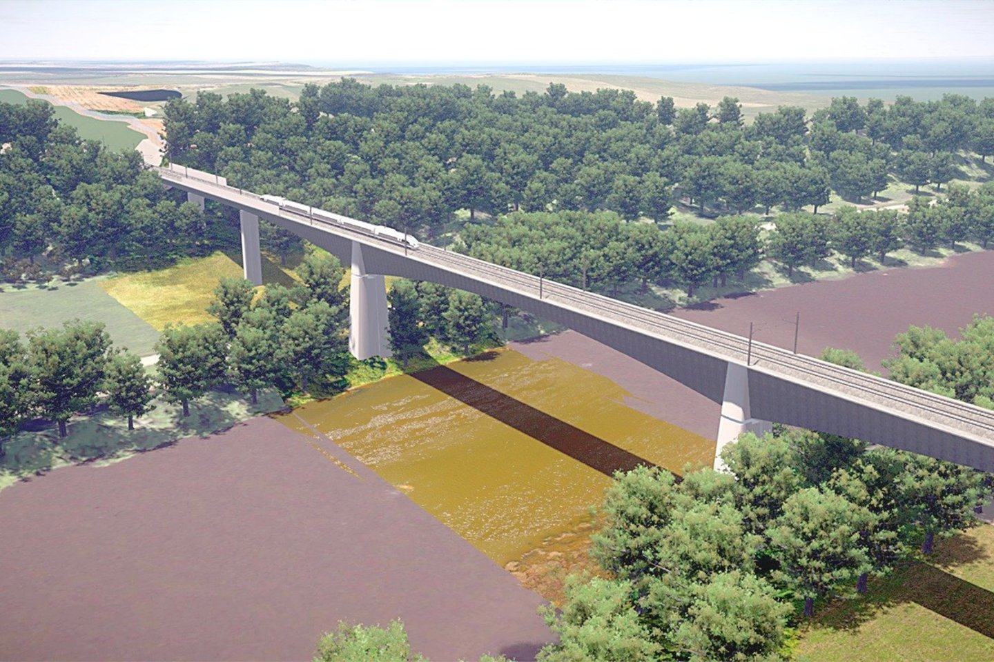 Tilto per Nerį projekcija.<br>„Rail Baltica“ nuotr.