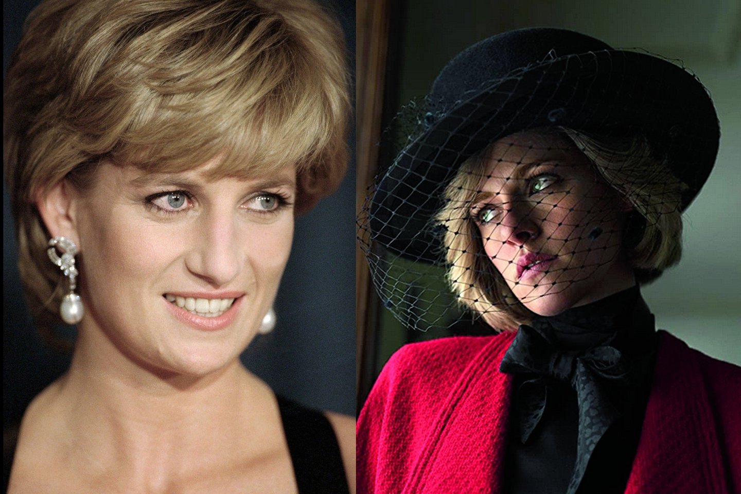 Kino apžvalgininkų nuomone, aktorė K.Stewart įtikinamai įkūnijo princesę Dianą (kairėje).<br>„Scanpix“ nuotr. ir kadras iš filmo
