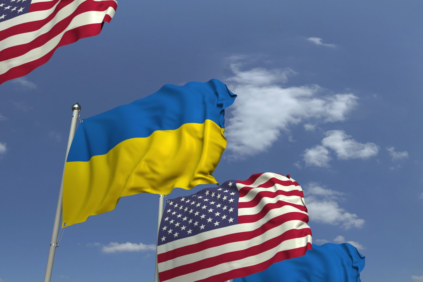 JAV ir Ukrainos vėliavos.