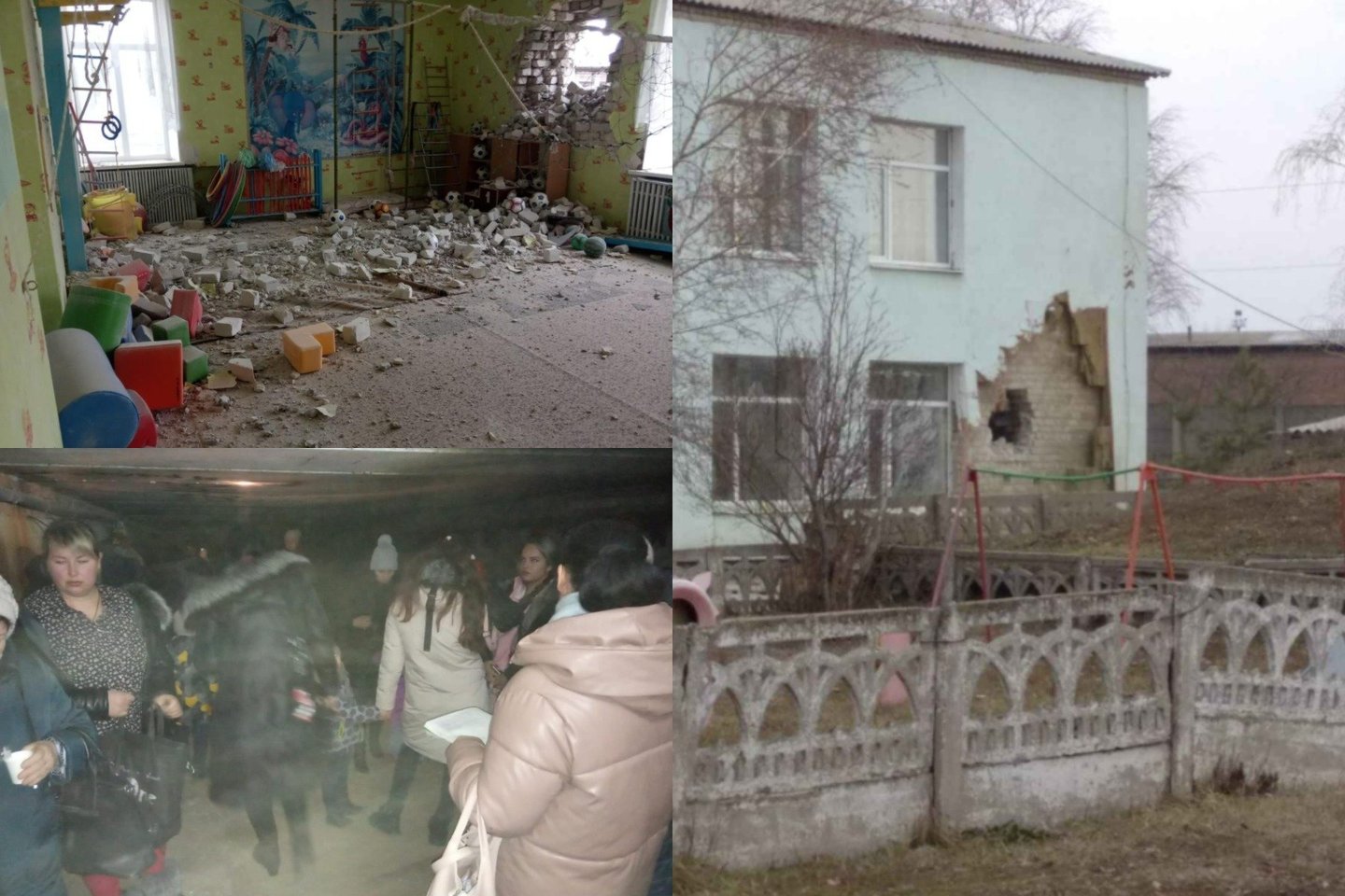 Ukrainoje apšaudytas vaikų darželis.<br>Lrytas.lt koliažas.
