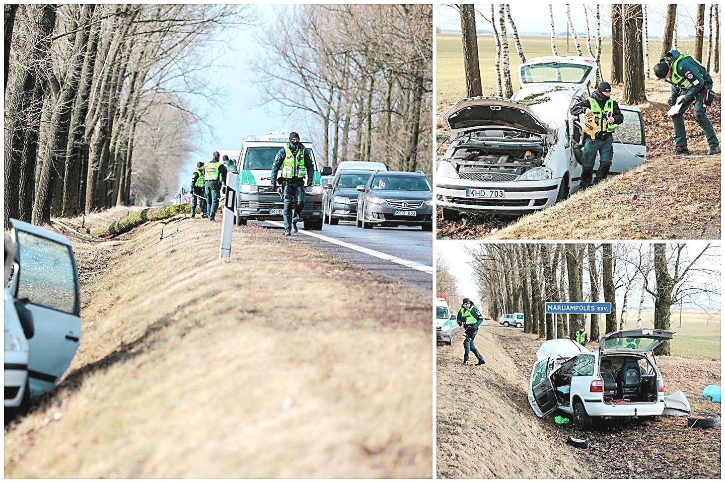 Du žmonės žuvo ir vienas buvo sužalotas ketvirtadienį greta Marijampolės ant važiuojančio automobilio užvirtus medžiui.