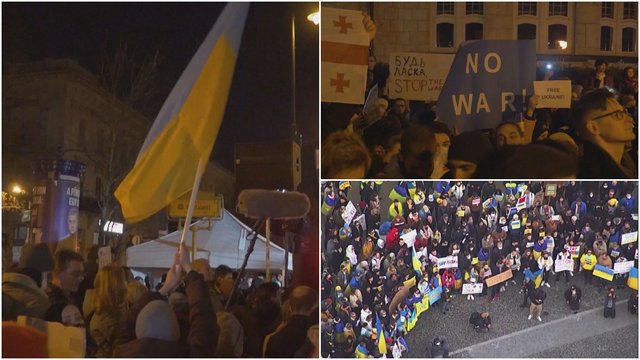 Tūkstančiai gyventojų visame pasaulyje išėjo į gatves palaikyti Ukrainos: šalys nušvito mėlyna ir geltona spalvomis