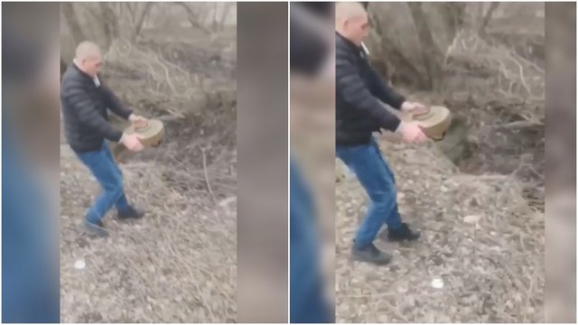 Šokiruojantys vaizdai: drąsus ukrainietis į rankas paėmė miną – nusprendė ją pergabenti į saugesnę vietą