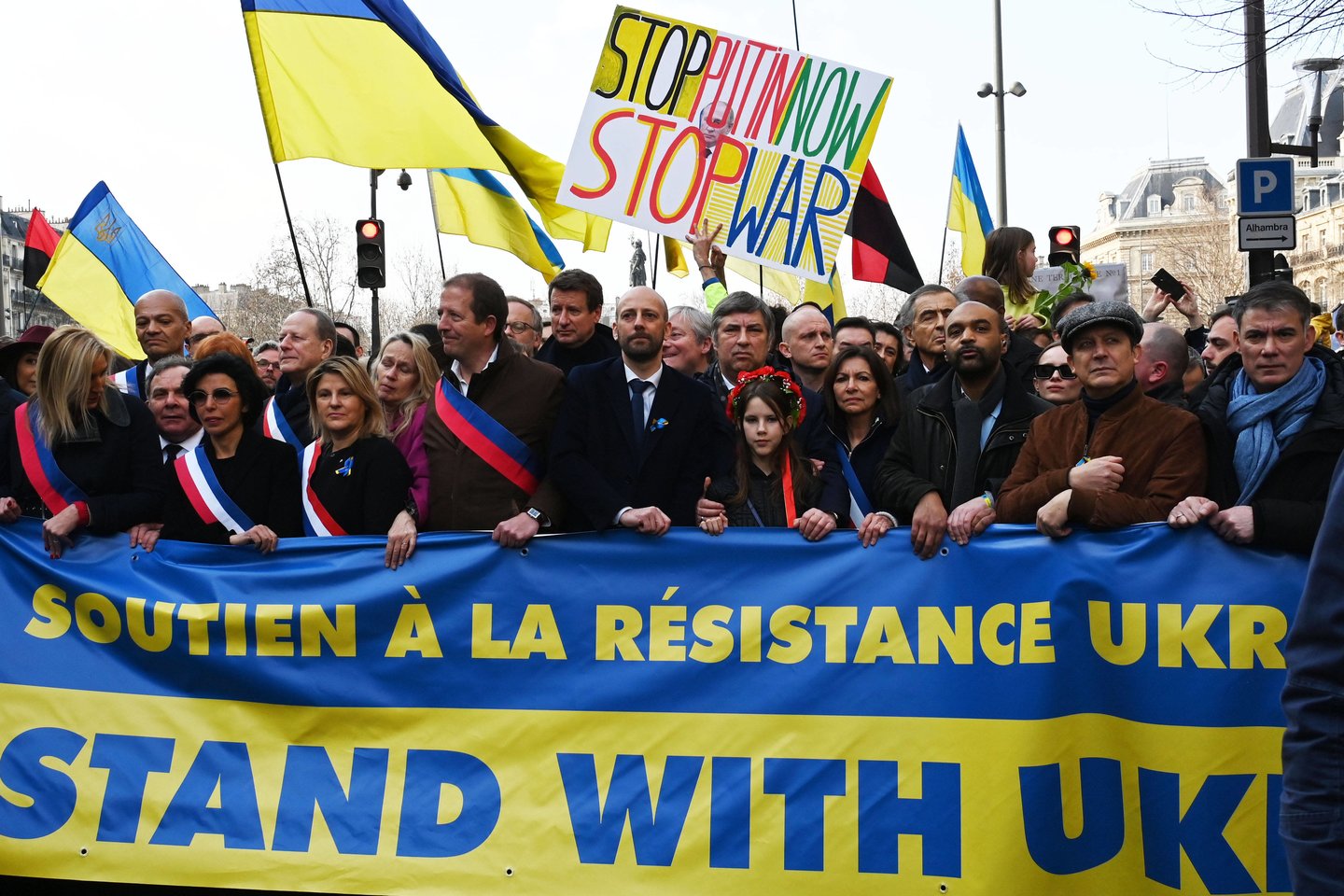 Paryžiuje vykęs protestas prieš Rusijos vykdomą karą Ukrainoje.<br>SIPA/Scanpix nuotr.