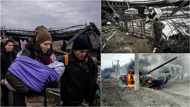 Apokaliptiniai vaizdai iš bombarduojamų miestų: Rusijos gynyba skelbia – Ukrainai gresia humanitarinė katastrofa