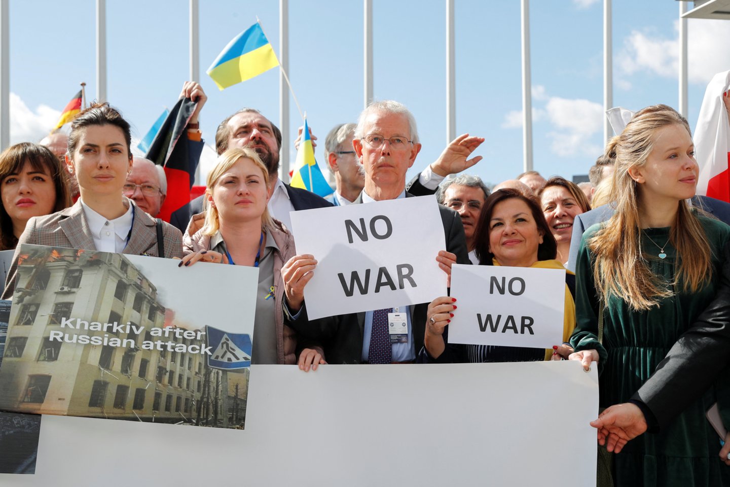  Europos Tarybos Parlamentinė Asamblėjos protestas prieš karą Ukrainoje.<br> Reuters/Scanpix nuotr.