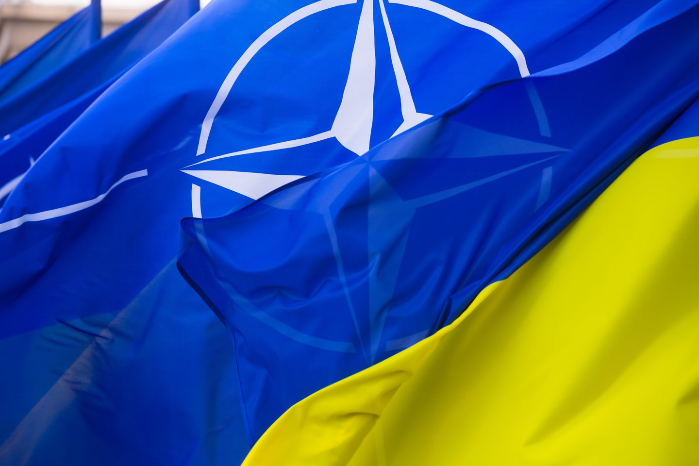 Ukrainos ir NATO vėliavos.
