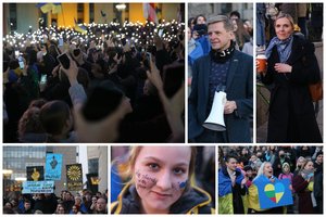 Vilniečiai atsiliepė į V. Zelenskio prašymą: aikštė prie Seimo sužydėjo Ukrainos spalvomis