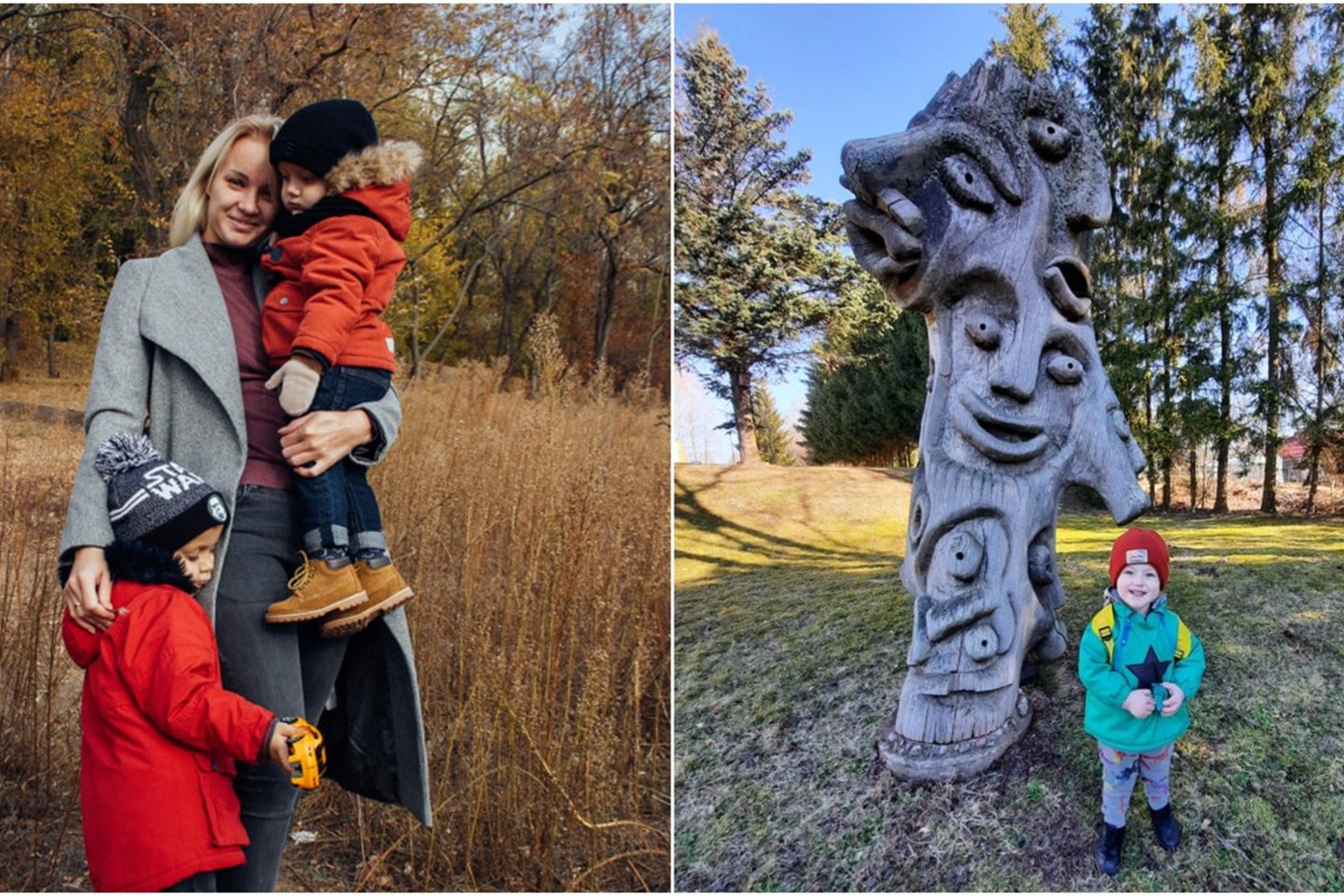 Kairėje Marina su vaikais Ukrainoje, dešinėje – jos sūnelis Lietuvoje.<br> Asmeninio archyvo nuotr.