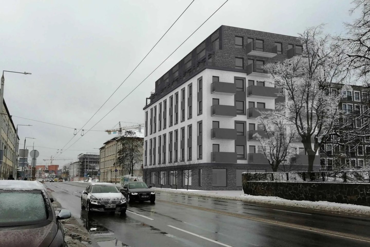 Svarstymui su visuomene pateikti atnaujinti projektiniai pasiūlymai, kuriuose – ketinimai įgyvendinti naujo daugiabučio namo statybas palei Kauno gatvę.<br>Vizual.