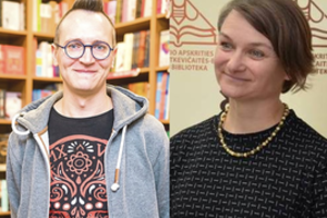 Vaikų literatūros premijų laureatai – rašytojas Tomas Dirgėla, bibliotekininkė Renata Miškinienė