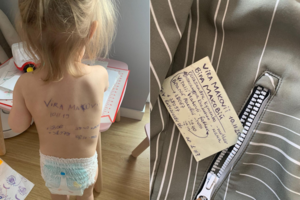Ukrainietė ant dukros kūno užrašė šeimos duomenis: norėjau juos ištatuiruoti