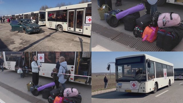 Užfiksuota: evakuotus žmones vežanti Raudonojo Kryžiaus kolona pasiekė Zaporižią