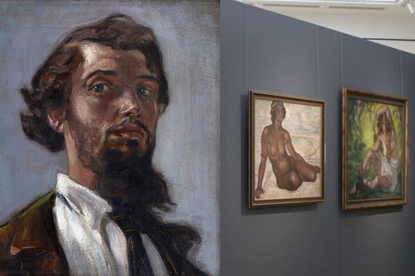 Petro Kalpoko autoportretas ir kiti jo paveikslai iš M. K. Čiurlionio muziejaus parodos „Petras Kalpokas (1880–1945) ir aplinka“.<br>R.Danisevičiaus nuotr.