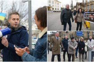 Prie Vokietijos ambasados Vilniuje susirinkę protestuotojai ragino aktyviau padėti Ukrainai: „Berlyne, pabusk!“