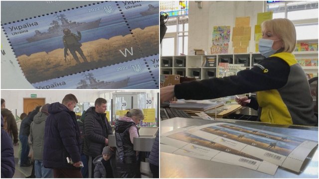 Kyjivo pašte – eilės gyventojų: suskubo pirkti pašto ženklus, vaizduojančius pasipriešinimą laivui „Moskva“