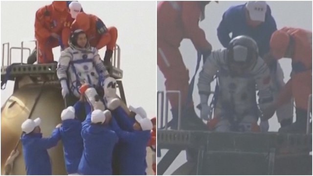 Ilgiausios kinų misijos orbitoje pabaiga: trys astronautai po pusmečio kosmose sugrįžo į Žemę