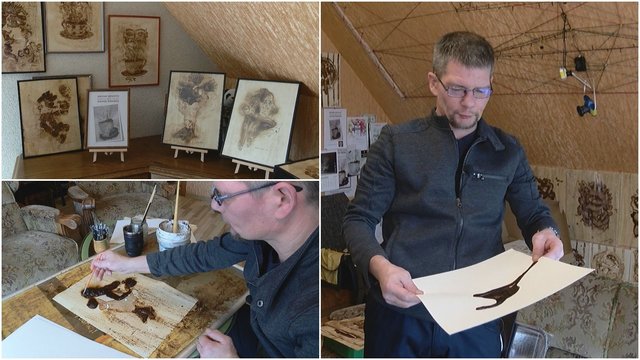 Panevėžio rajone menininkas iš kavos tirščių kuria unikalius paveikslus: svajoja pasiekti Lietuvos rekordą