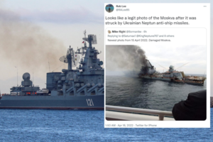 Plinta degančio kreiserio nuotrauka – įtaria, kad tai skambiai nugarmėjęs „Moskva“