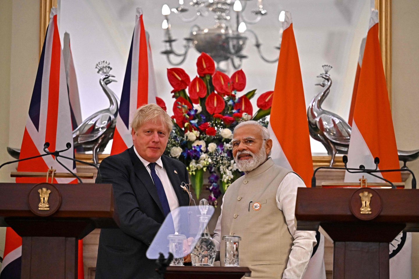 B. Johnsonas ir N. Modi.<br>AFP/Scanpix nuotr.
