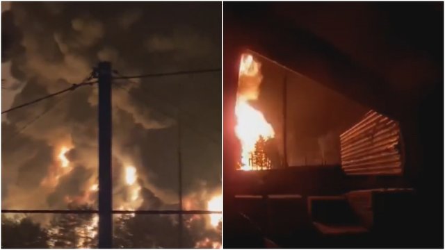 Pasidalijo įrašu, kuriame užfiksuotas sprogimas: manoma – tai gaisras, kilęs kuro saugykloje Brianske