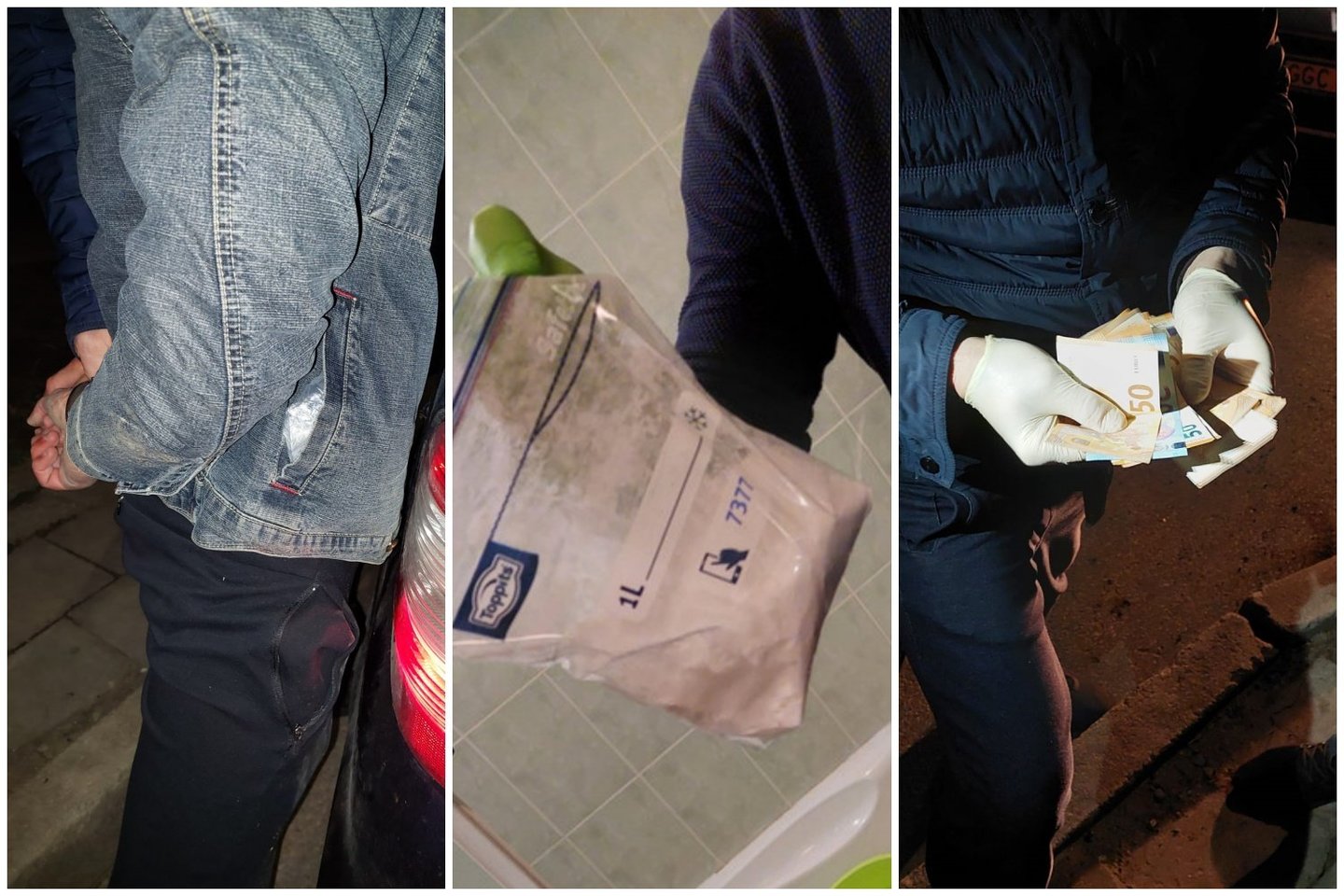  Kokaino prikimštomis kišenėmis alytiškis pareigūnams įkliuvo pakeliui į bernvakarį.<br> Alytaus apskrities VPK nuotr.