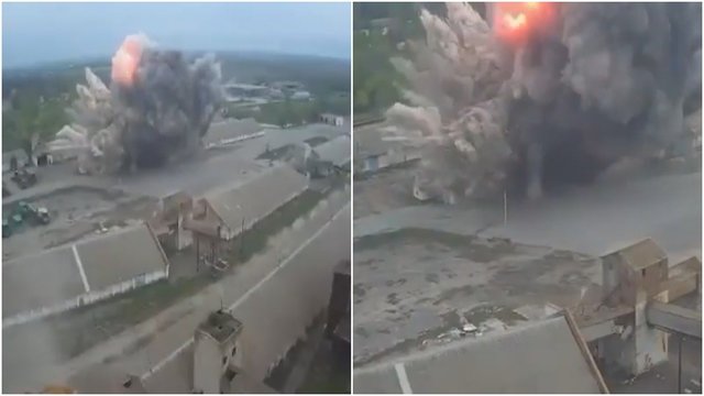 Rusai toliau niokoja Ukrainą: užfiksuotas sprogimas grūdų saugykloje