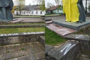 Ukmergėje sovietinis monumentas aprašinėtas Rusiją palaikančiais šūkiais