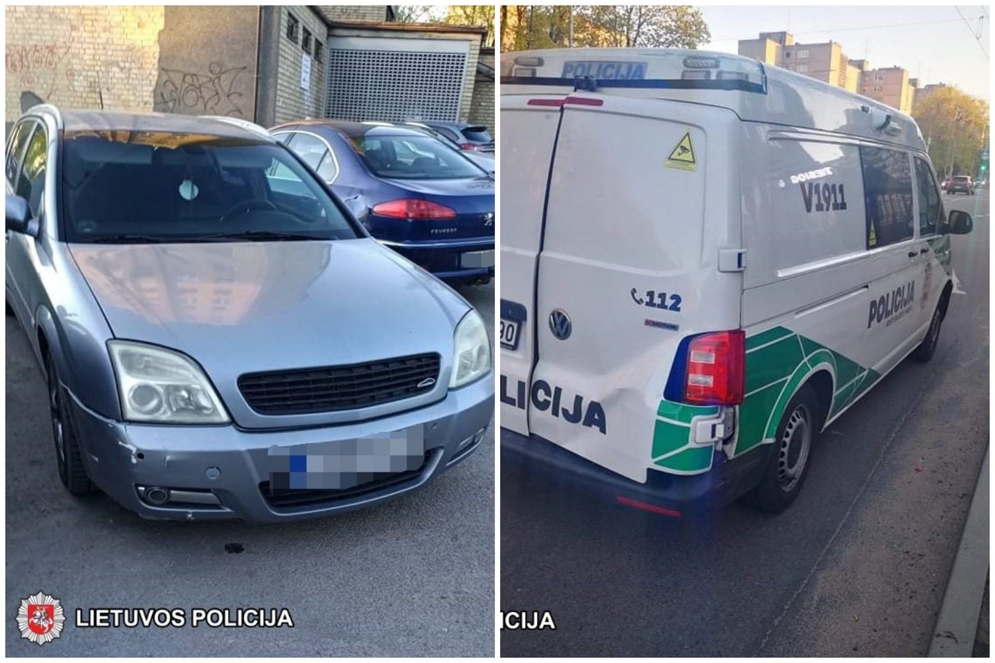  Vilniuje vyko gaudynės tarsi Holivudo trileryje: apdaužytas ir policijos automobilis.<br> Vilniaus apskrities VPK nuotr.