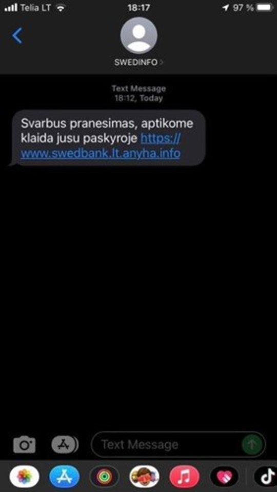 Nuorodos, į kurias pranešimuose nukreipia sukčiai, neturi nieko bendro su „Swedbank“ veikla.