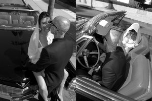 Kourtney Kardashian ir Travisas Barkeris paviešino vestuvių nuotraukas: pozavo kabriolete