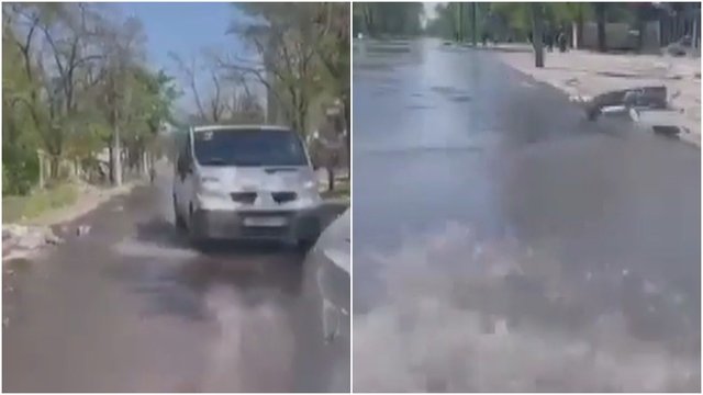 Užfiksuota: dėl sunaikinto vandentiekio Mariupolyje patvino keliai