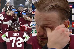 Po svarbios pergalės – itin jautri Latvijos ledo ritulininko kalba: žaidėjas apsipylė ašaromis