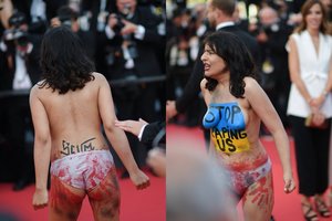 Kanų kino festivalyje – skandalas: apsinoginusi moteris protestavo dėl Ukrainoje prievartaujamų moterų