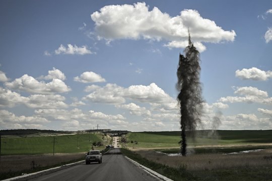 Karas Ukrainoje. Minosvaidžio sviedinys sprogsta