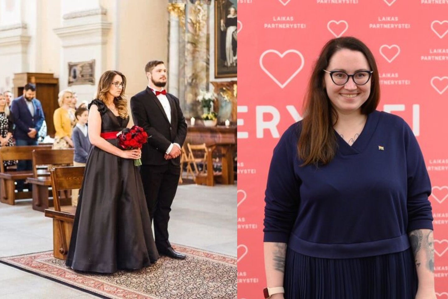 Medines vestuves mininti E. Dobrowolska paviešino vestuvių nuotrauką: akį traukė suknelė<br> lrytas.lt koliažas.
