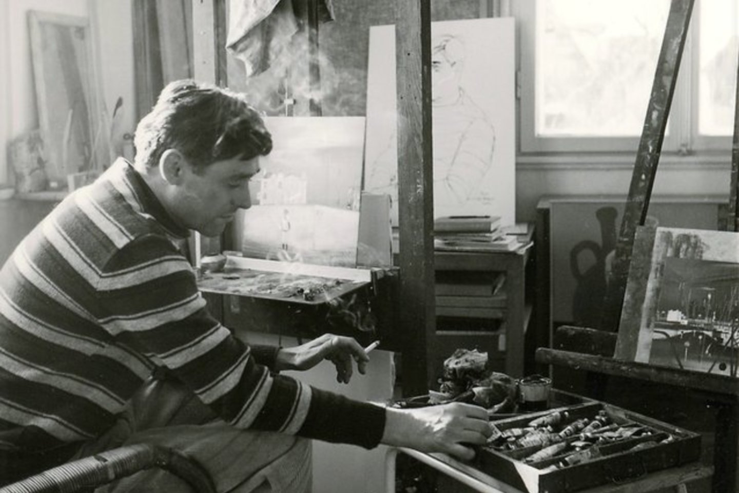  H.Skodlerrakas savo dirbtuvėje.1952.<br>Rytprūsių krašto muziejaus nuotr.