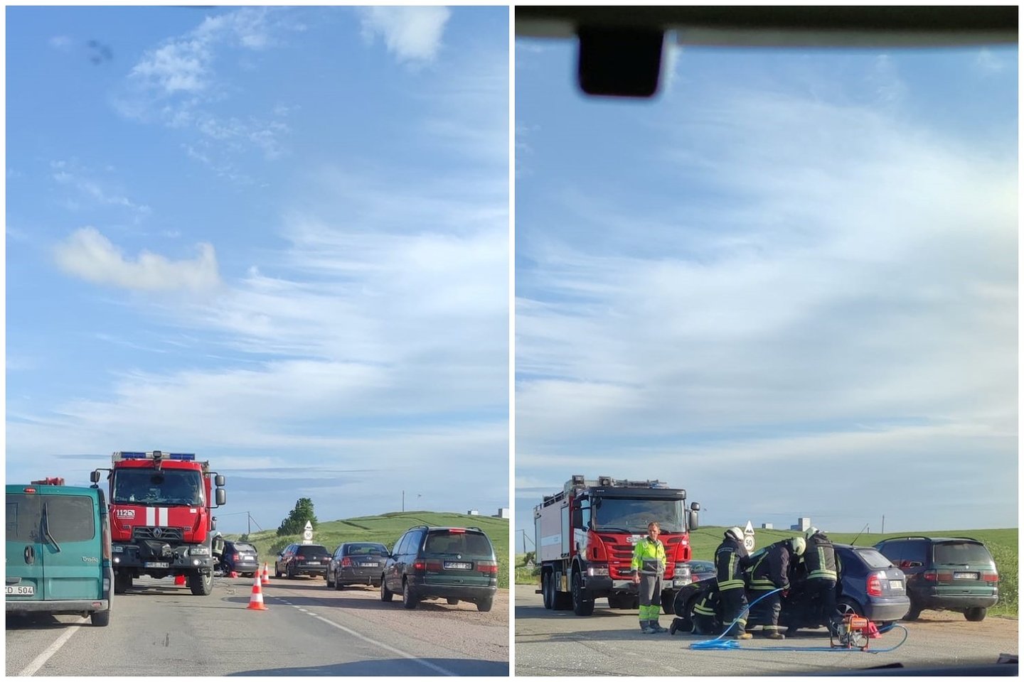  Po smūgio į sunkvežimį uostamiesčio ugniagesiai vadavo moterį.<br> Facebook/Klaipėdos reidai II/Mindaugo B. nuotr.