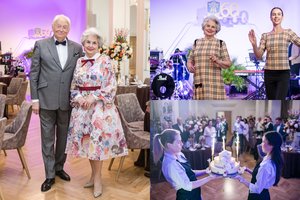 81-erių I. Greičiūnienė per deimantines savo vestuves dėl šokių J. Statkevičiaus suknelę iškeitė į „Burberry“