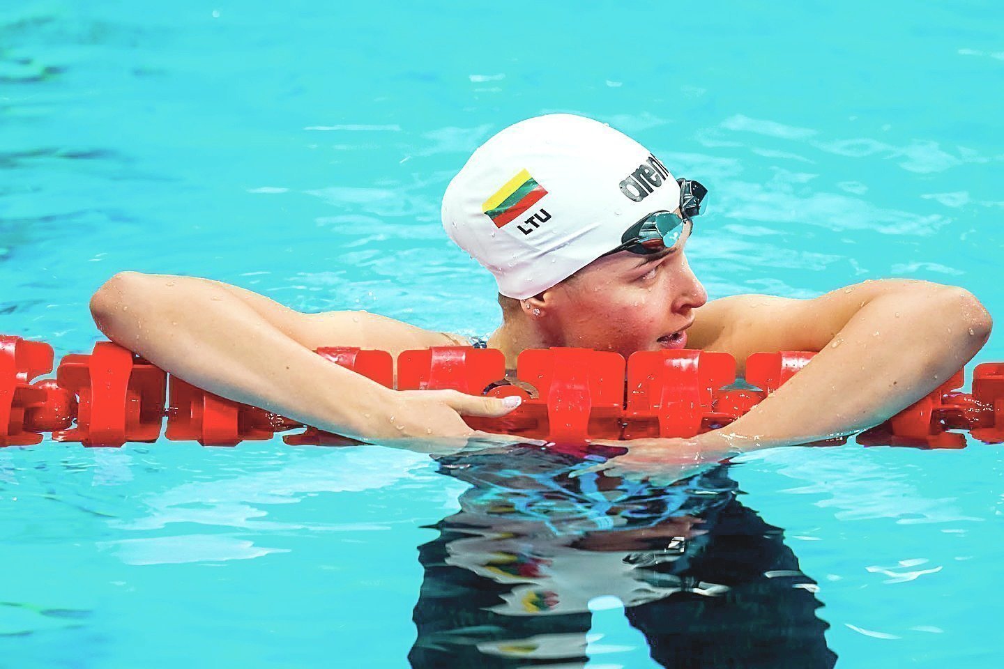 Jauniausia delegacijos narė K.Teterevkova plaukimo 100 m krūtine rungtyje pateko į pusfinalį.<br>V.Dranginio/LTOK nuotr.