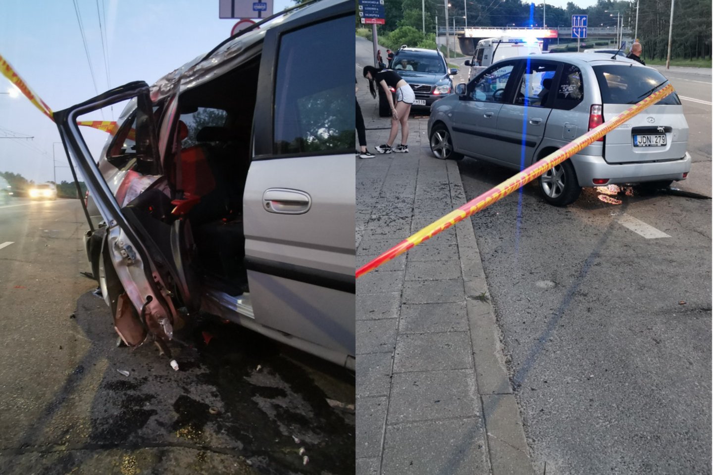 Vilniuje automobilis rėžėsi į stulpą: 2 žmonės skubiai perduoti medikams.<br> Lrytas.lt koliažas.