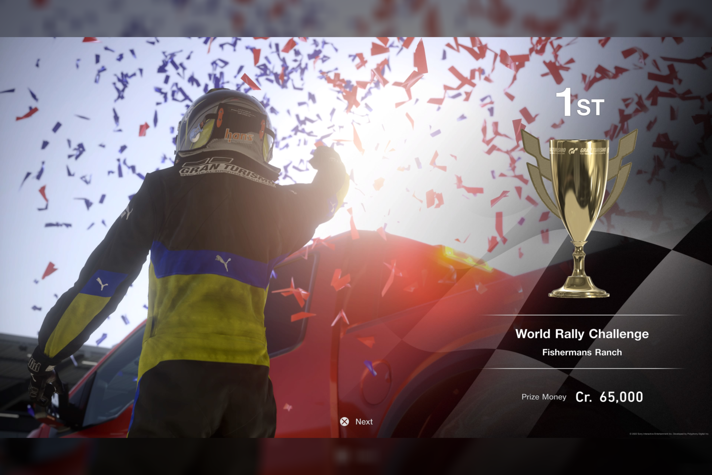  Pirmoji vieta  „Gran Turismo 7“ bekelės lenktynėse.<br> Žaidimo ekrano nuotr.