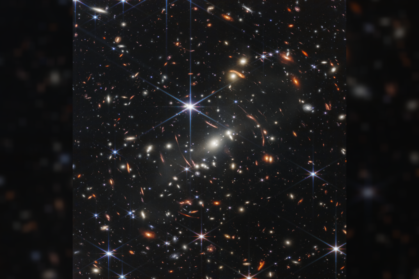  NASA kosminis teleskopas Jameso Webbo kosminis teleskopas (JWST) sukūrė giliausią ir ryškiausią iki šiol infraraudonųjų spindulių spektro tolimosios Visatos nuotrauką.<br> NASA nuotr.