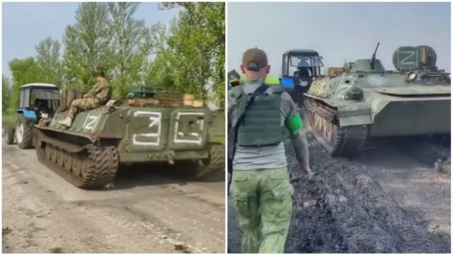 Legendiniai Ukrainos ūkininkai sugrįžo: užfiksuota, kaip nutempia dar vieną okupantų tanką