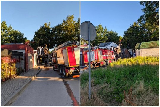 Telšiuose apvirtus kranui nukentėjo žmogus: ugniagesių išvaduotas vyras perduotas medikams