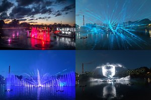 Jūros šventės puošmena – Klaipėdos padangę nuspalvino įspūdingi vandens ir šviesų fontanai