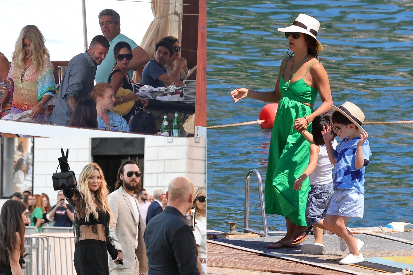 Davidas ir Victoria Beckhamai, Kate Hudson ir Danny Fujikawa-Vincenzo Landi, Eva Longoria su sūnumi Santiago.<br>lrytas.lt montažas.