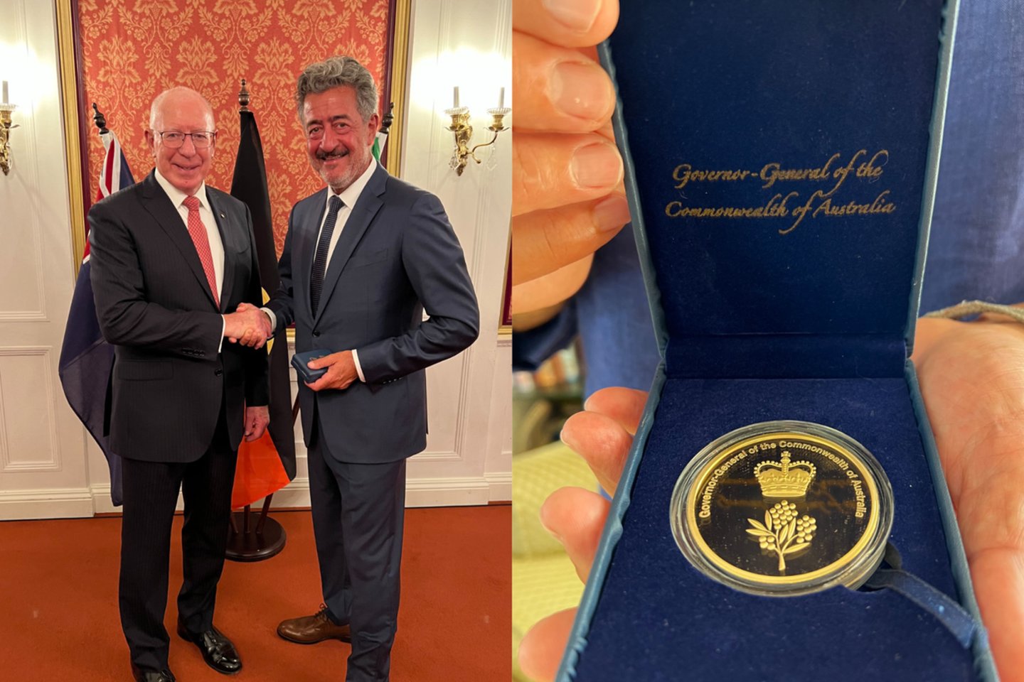 Australijos garbės konsului Lietuvoje Antonio Meschino 25-mečio sukaktis diplomatinėje tarnyboje buvo paženklinta garbingu apdovanojimu, kurį jam Varšuvoje įteikė Australijos generalgubernatorius.<br>Lrytas.lt koliažas.